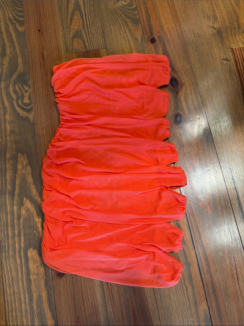 Ruched Strapless Mini Dress in Bright Coral L